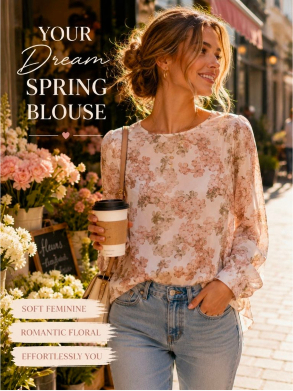 Rose & Olive Floral Blouse Soft Feminine Spring Top Size Small
